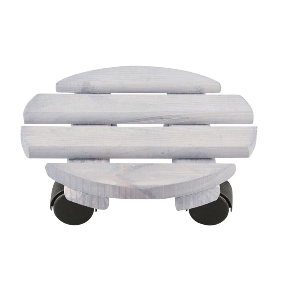 Esschert Design Small 23.3cm White Garden Decor Round Wood Plant Trolley
