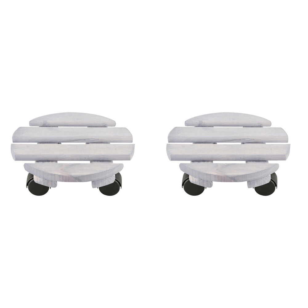 Esschert Design Round Wood Plant Trolley Garden Decor Small 23.3cm White (2 Pack)