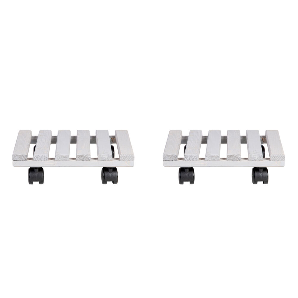 Esschert Design Square Wood Plant Trolley Garden Outdoor Decor 28.5cm White (2 Pack)