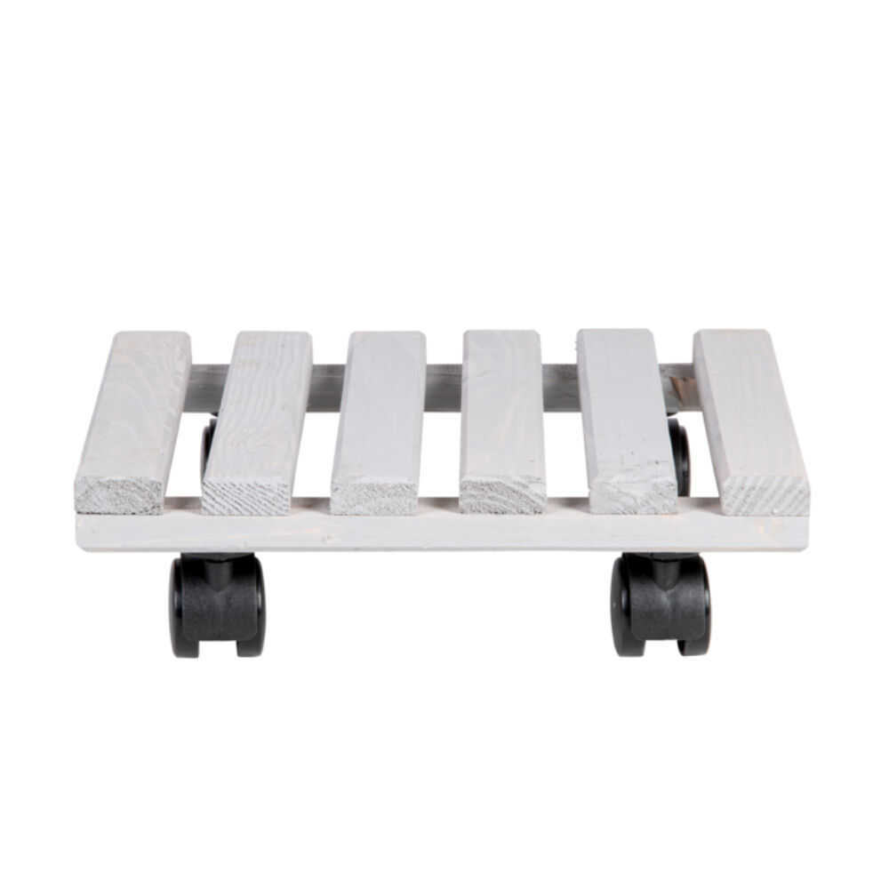Esschert Design Square Wood Plant Trolley Garden Outdoor Decor 28.5cm White (2 Pack) — image 2