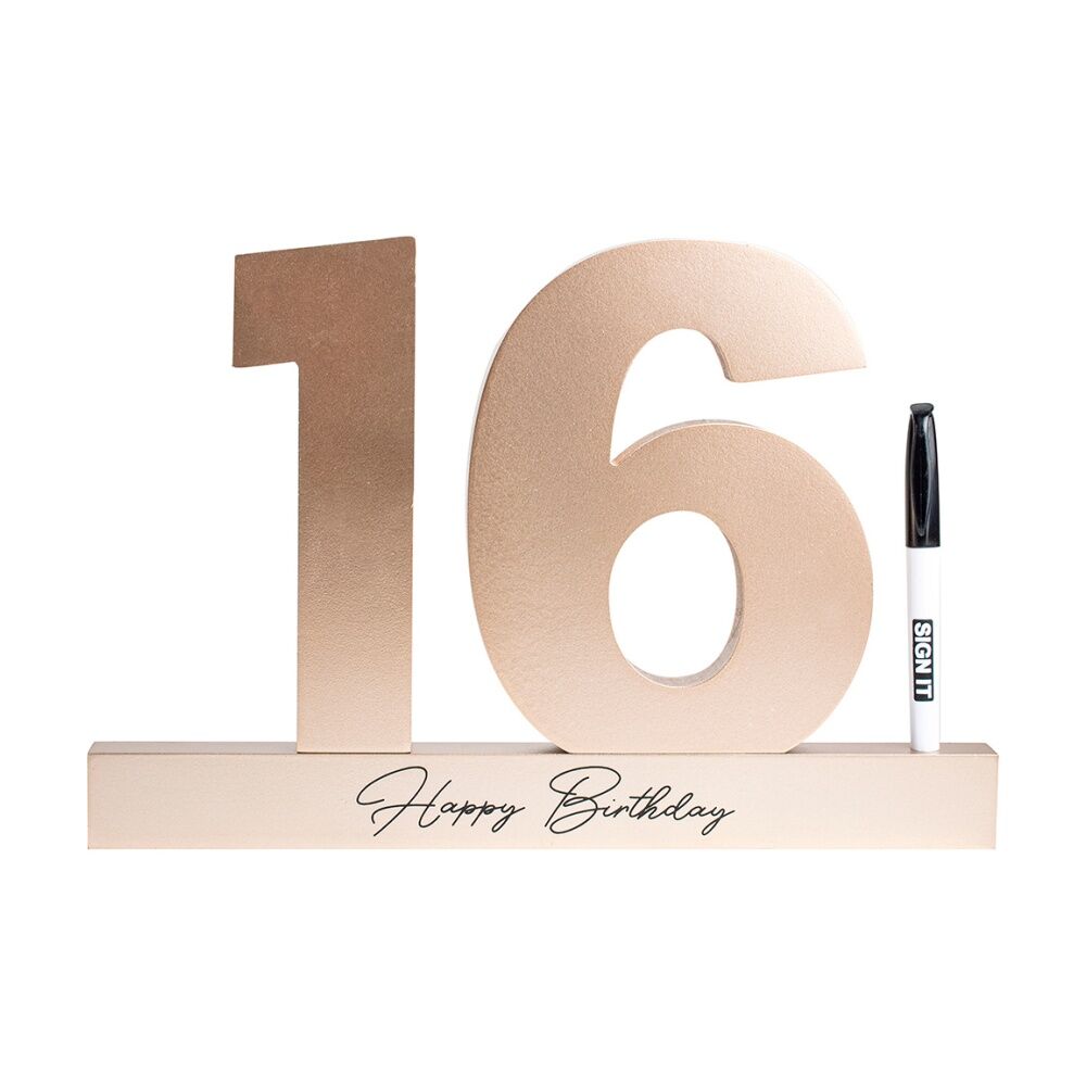 LMD 16th Signature Block Novelty Birthday Message Party Statue Set — Rose Gold