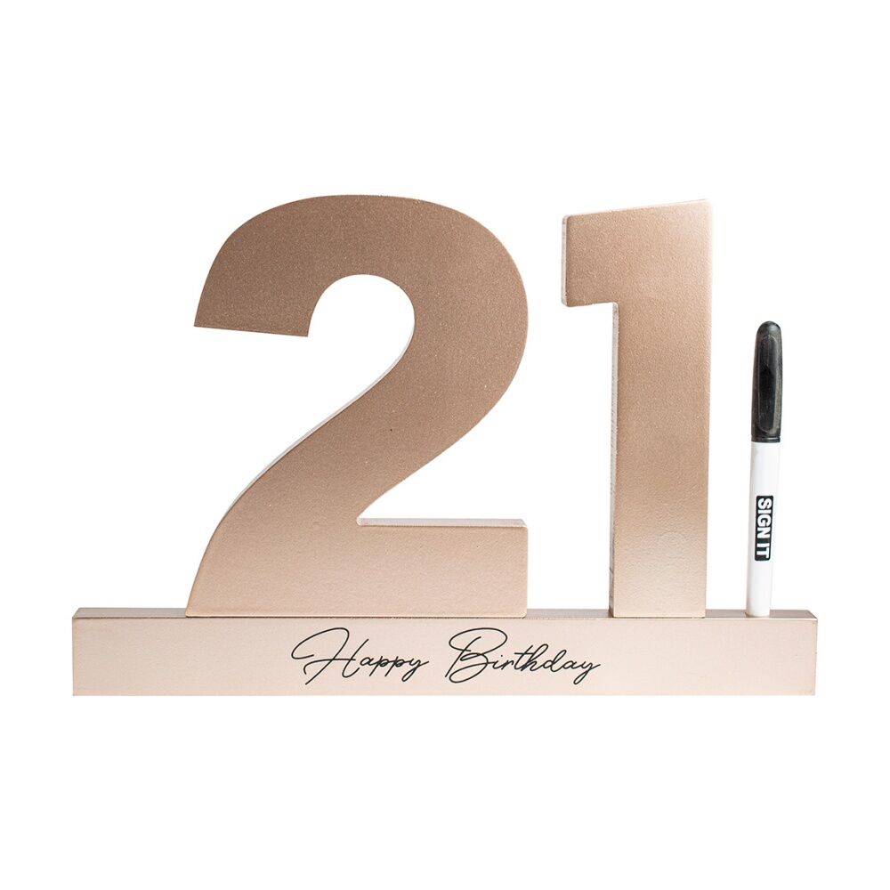 LMD 21st Signature Block Novelty Birthday Message Party Statue Set — Rose Gold