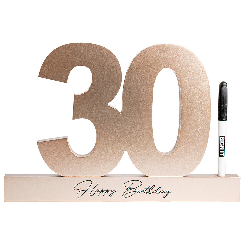 LMD 30th Rose Gold Signature Block Novelty Birthday Message Party Statue Set