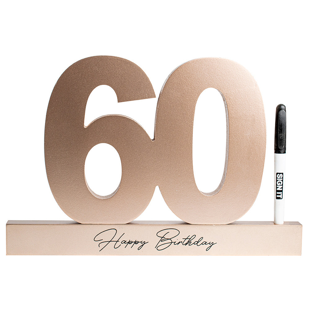 LMD 60th Rose Gold Signature Block Novelty Birthday Message Party Statue Set