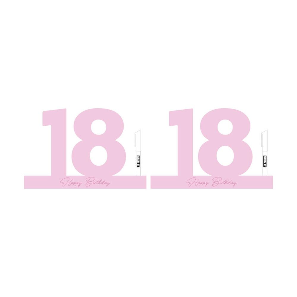 LMD 18 Birthday Fairy Floss MDF Signature Block Number Signage Decor Pink (2 Pack)