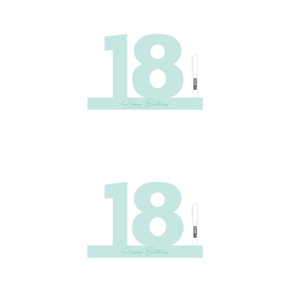 LMD 18 Minty Green Signature Block Birthday Celebration Message Statue Decor (2 Pack)
