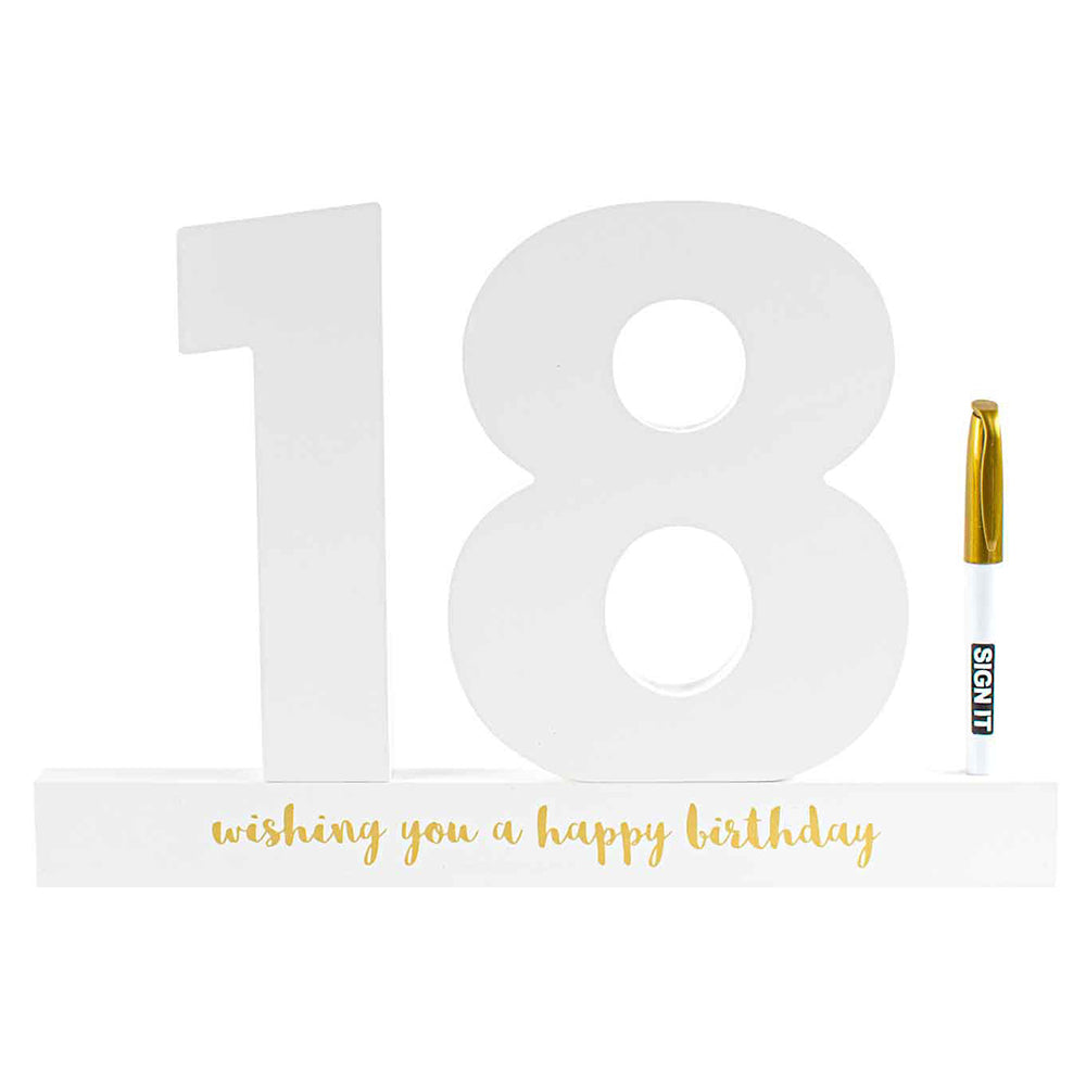 LMD 18th White Signature Block Gold Foil Novelty Birthday Message Party Statue