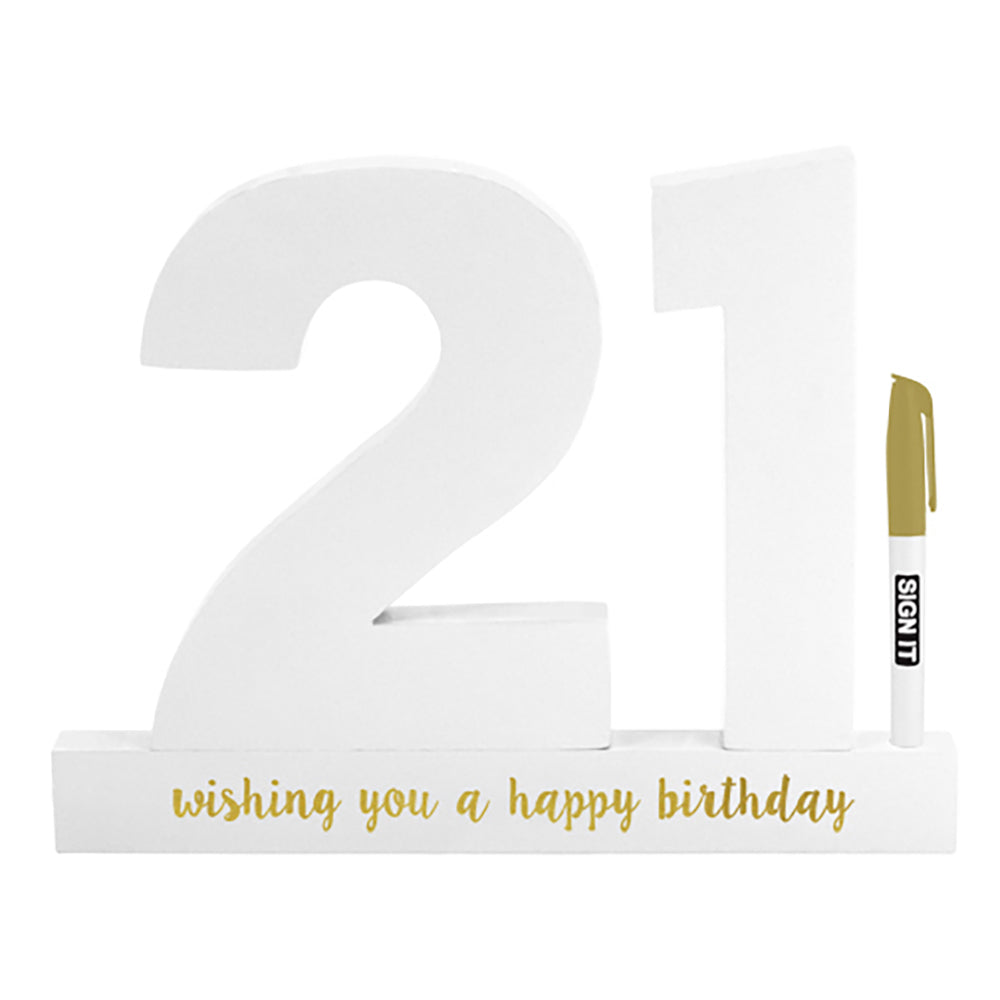 LMD 21st White Signature Block Gold Foil Novelty Birthday Message Party Statue