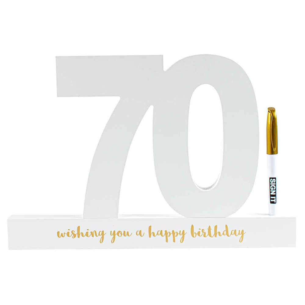 LMD 70th White Signature Block Gold Foil Novelty Birthday Message Party Statue