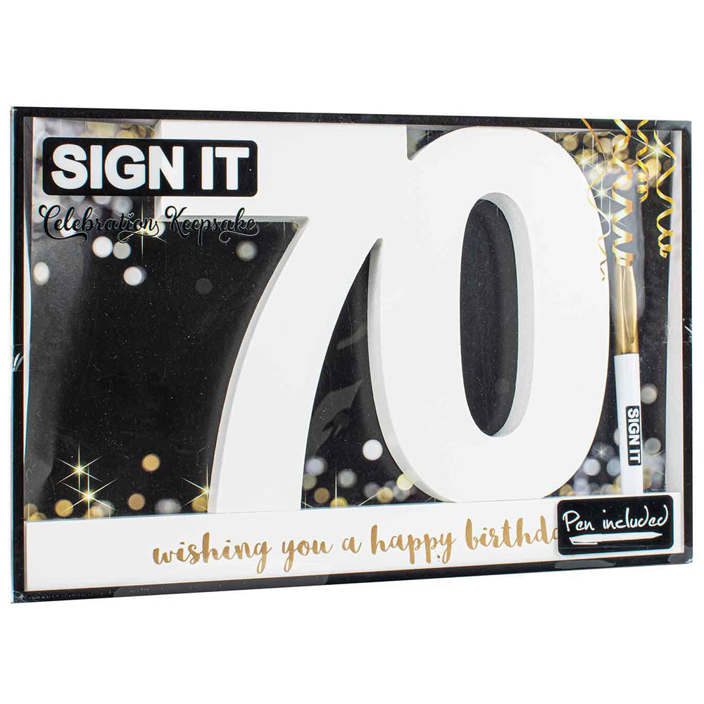 LMD 70th White Signature Block Gold Foil Novelty Birthday Message Party Statue — image 2