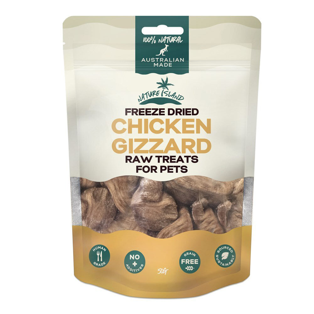 Nature Island Raw Treats 50g AU Made Pets Dog/Cat Freeze Dried Chicken Gizzard