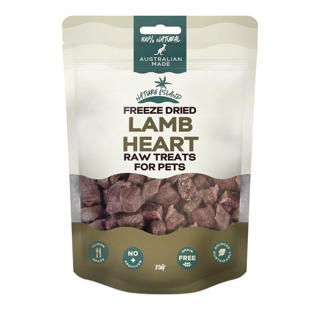 Nature Island Raw Treats 80g Pets Dog/Cat Freeze Dried Lamb Heart Human Grade