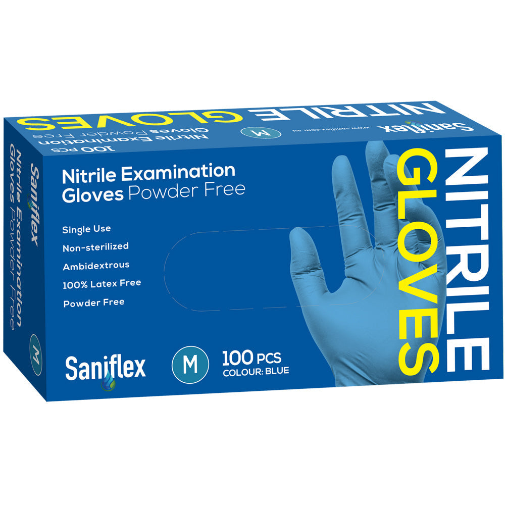 Saniflex Nitrile Glove Powder Free Blue M Home cleaning Work PPE (100 Pieces)