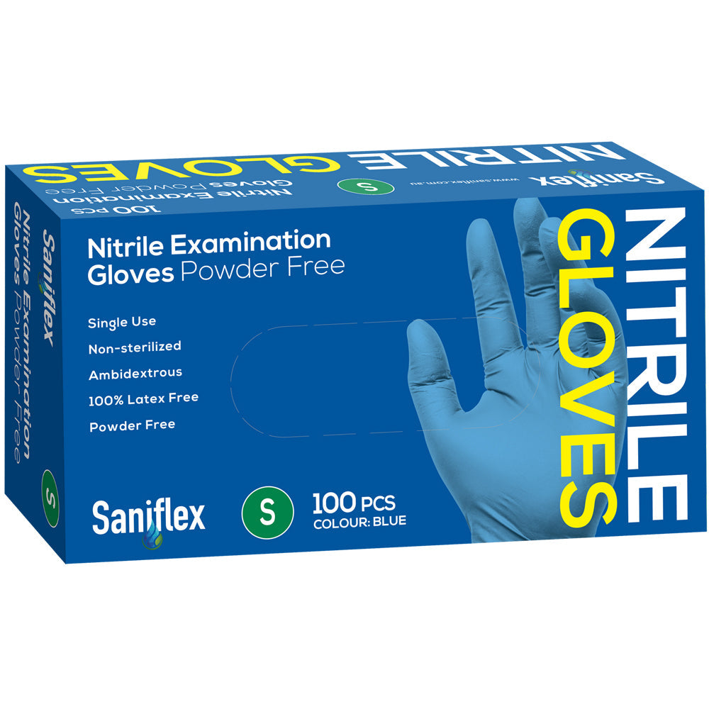 Saniflex Nitrile Glove Powder Free Blue S Home cleaning Work PPE (100 Pieces)