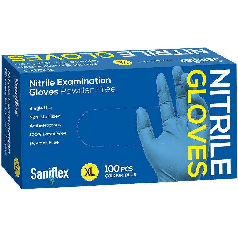 Saniflex Nitrile Glove Powder Free Blue Xl Home cleaning Work PPE (100 Pieces)
