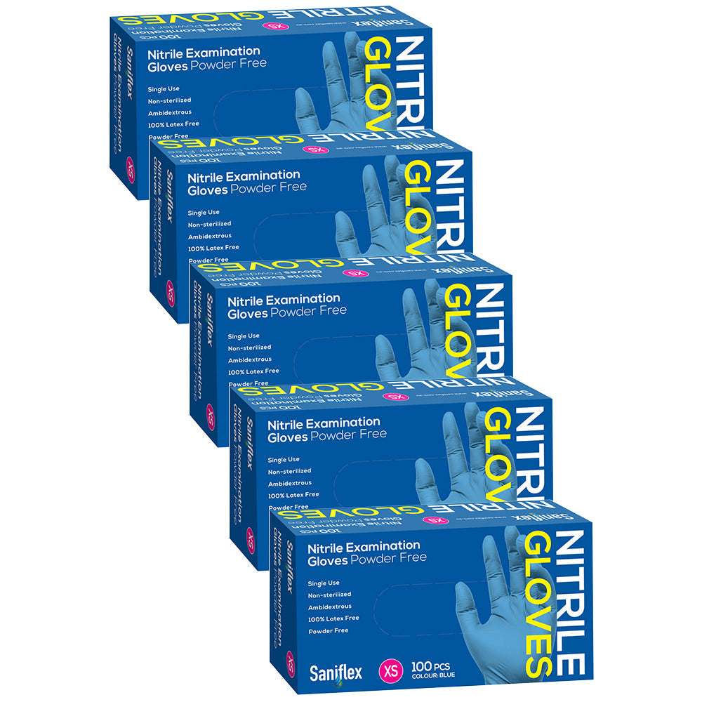 Saniflex Nitrile Glove Powder Free Blue Xs Home cleaning Work PPE (500 Pieces)