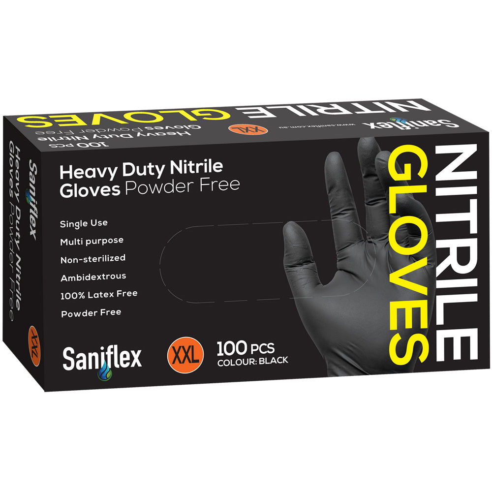 Saniflex Saniflex Heavy Duty Nitrile Gloves Black XXL cleaning Work PPE (100 Pieces)