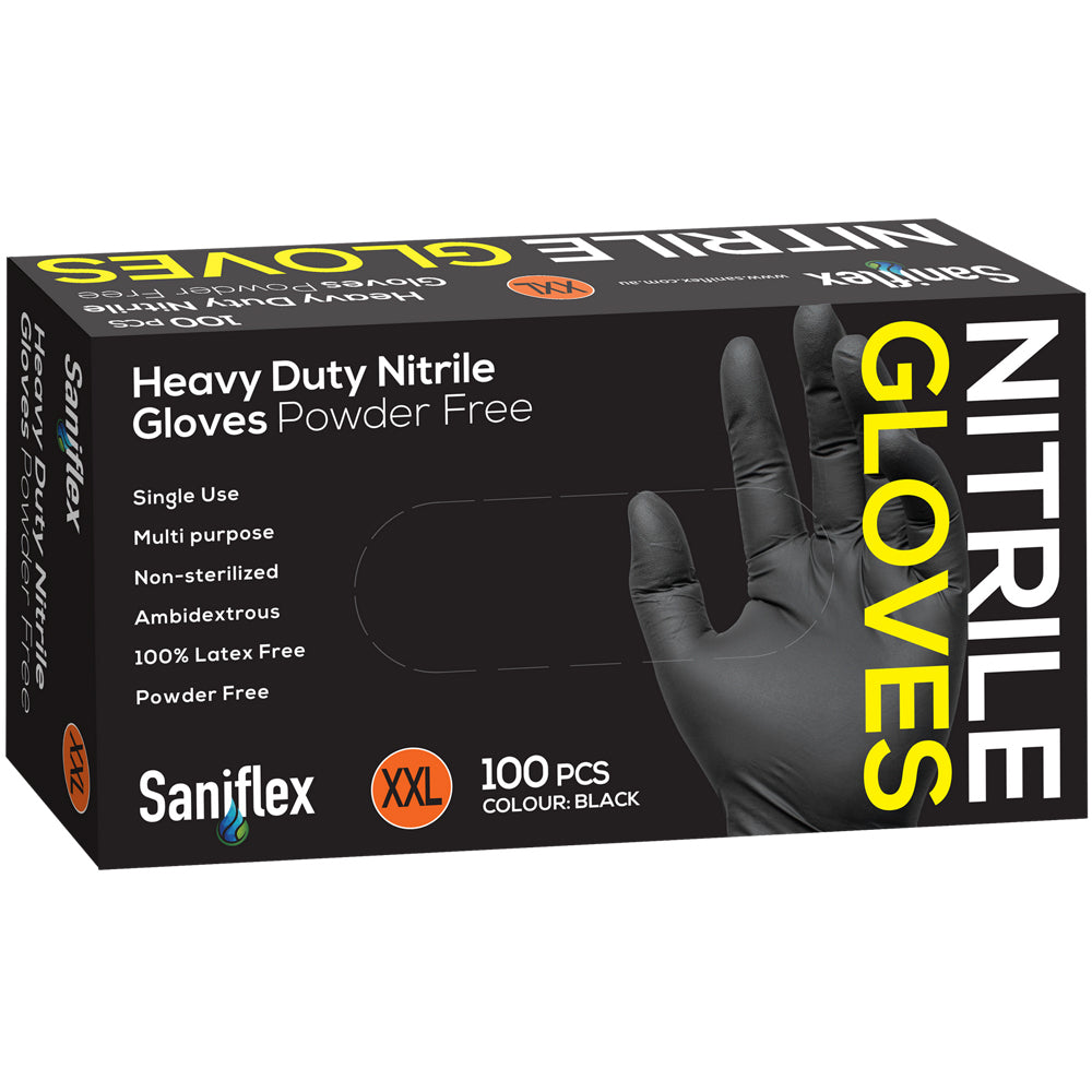 Saniflex Heavy Duty Nitrile Gloves Black XXL cleaning Work PPE (400 Pieces) — image 2