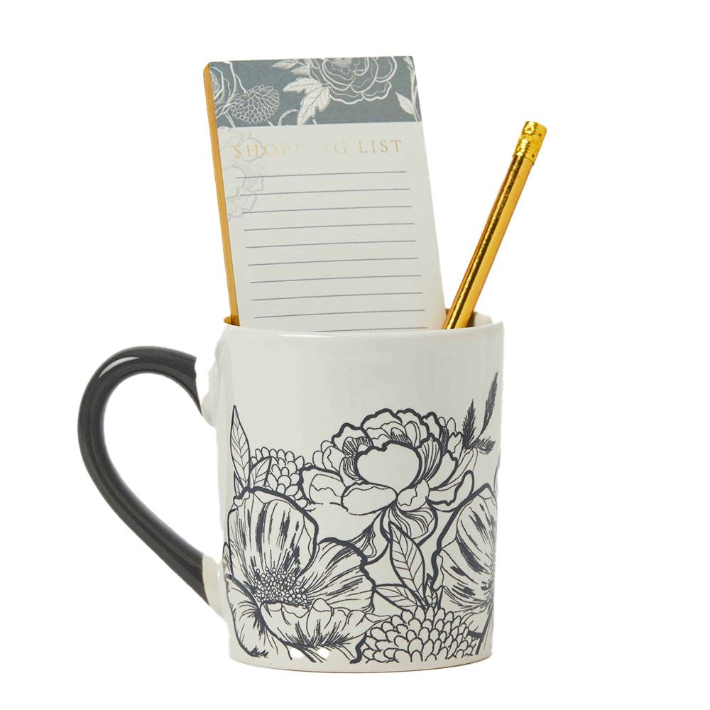 Pilbeam Living Noir 400ml Ceramic Mug/Notepad/Pencil Stationery Gift Set (3 Pieces)