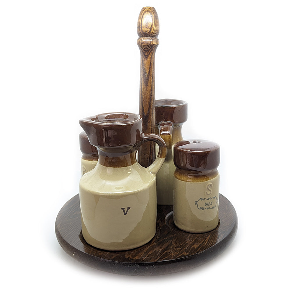 Unbranded Revolving Decorative Ceramic & Wood Cruet Table Dinnerware/Serveware Set