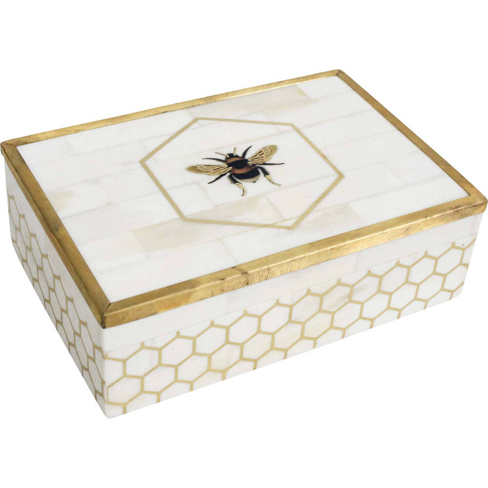 LVD Wooden Bee Box Brass Inlay Rectangular Trinket Home/Lounge Decor 15.88cm