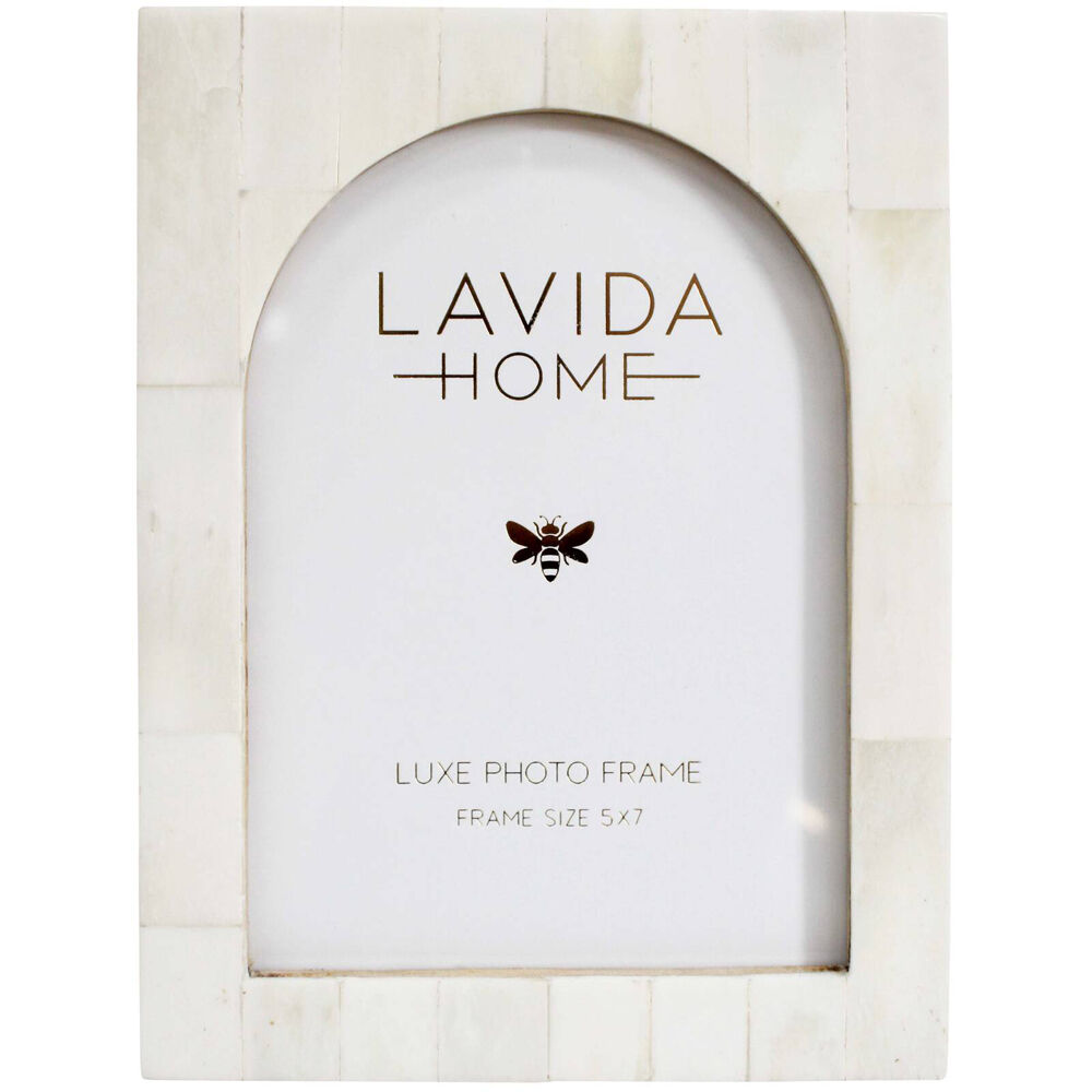 LVD 5x7 Picture/Photo Frame Arch Bone/MDF Home/Room Tabletop Decor White