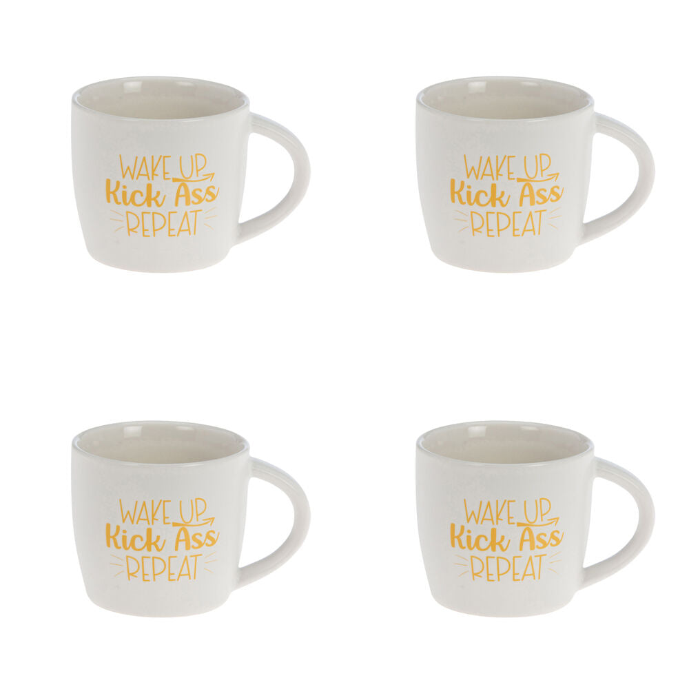 Bramble Bay Wake Up, Kick*ss Inspirational Novelty Mug White and Yellow (4 Pack)
