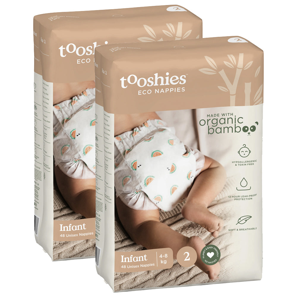 Tooshies Bamboo Eco Organic Unisex 4-8kg Nappies Infant Size 2 Diapers (96 Pieces)