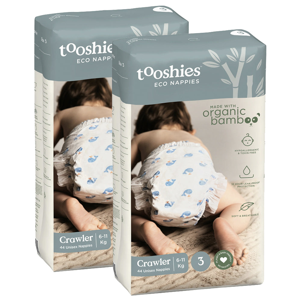 Tooshies Eco Organic Bamboo Unisex 6-11kg Nappies Crawler Size 3 Diapers (88 Pieces)