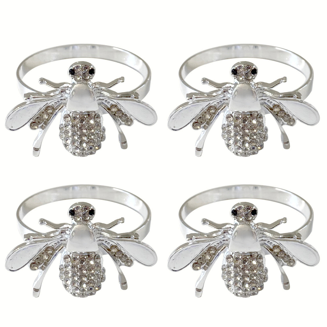 Unbranded Crystal 4cm Bee Silver Rhinestone Napkin Rings Holder Dinner/Occasions/Party (4 Pieces)