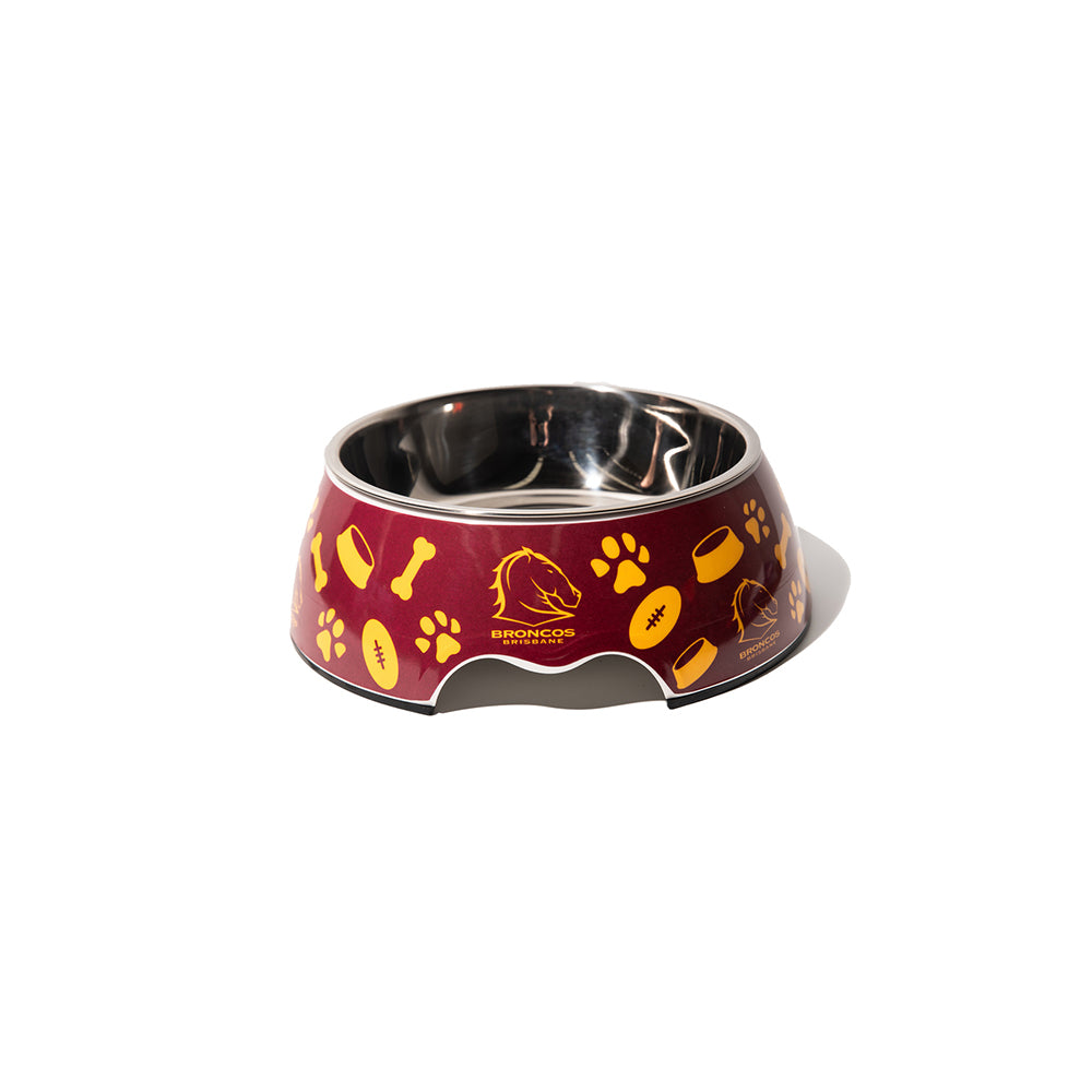 NRL Brisbane Broncos Pet Bowl Dog/Puppy 20cm Stainless Steel Food/Drink Feeder
