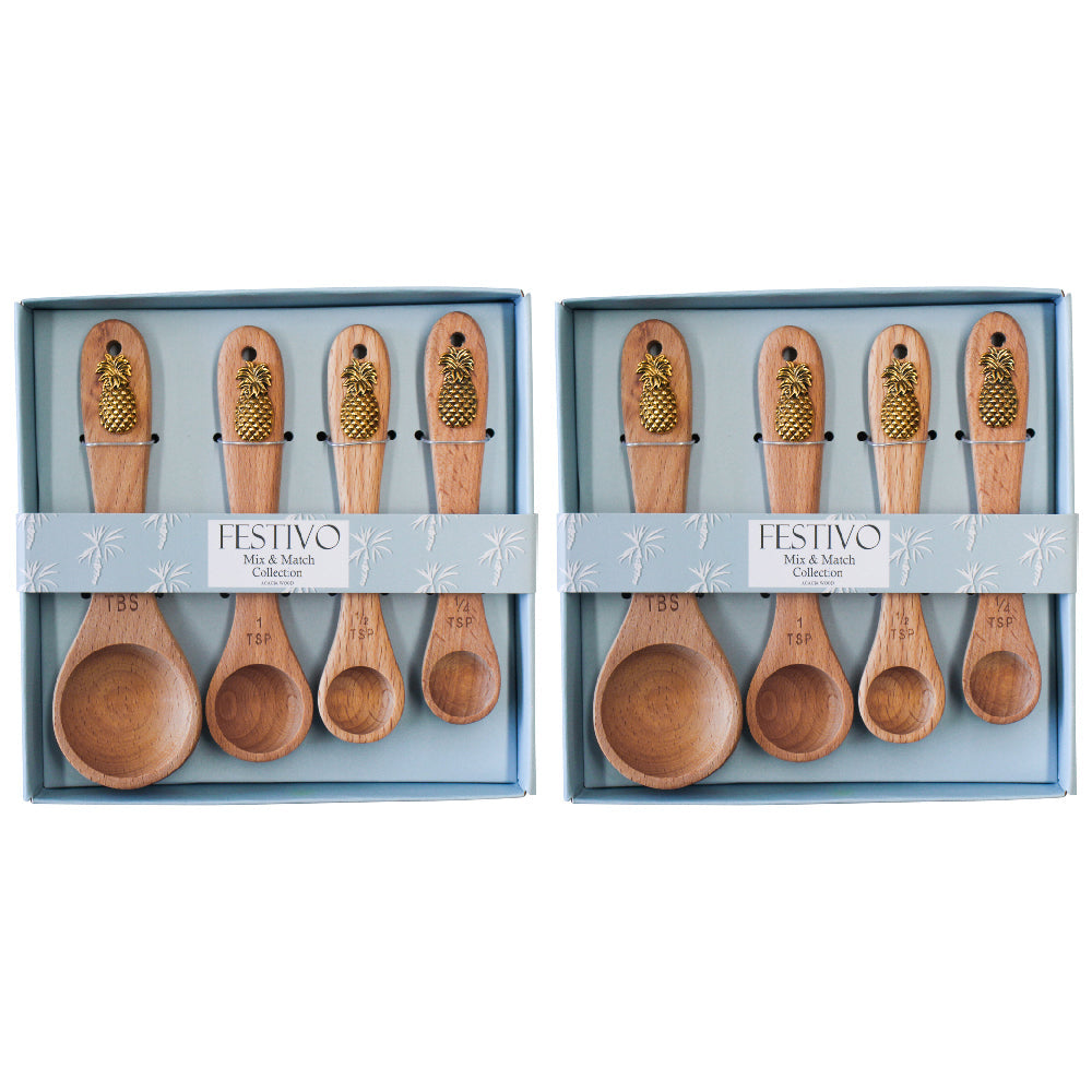 LVD 4pc LVD Acacia/Metal Measuring Spoon Set Cooking/Baking Utensils Pineapple (2 Pack)