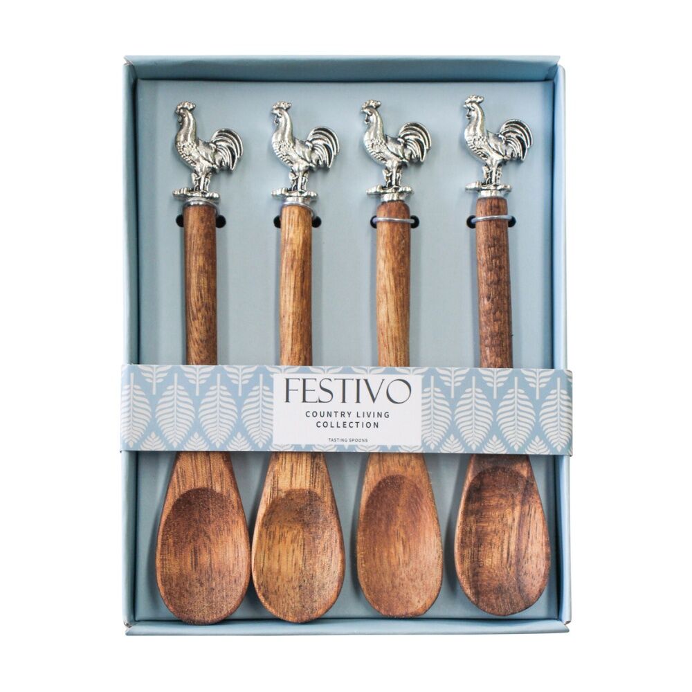 LVD Wood/Metal Teaspoons Rooster Tableware Home/Kitchen Decor 14cm Brown (4 Pieces)