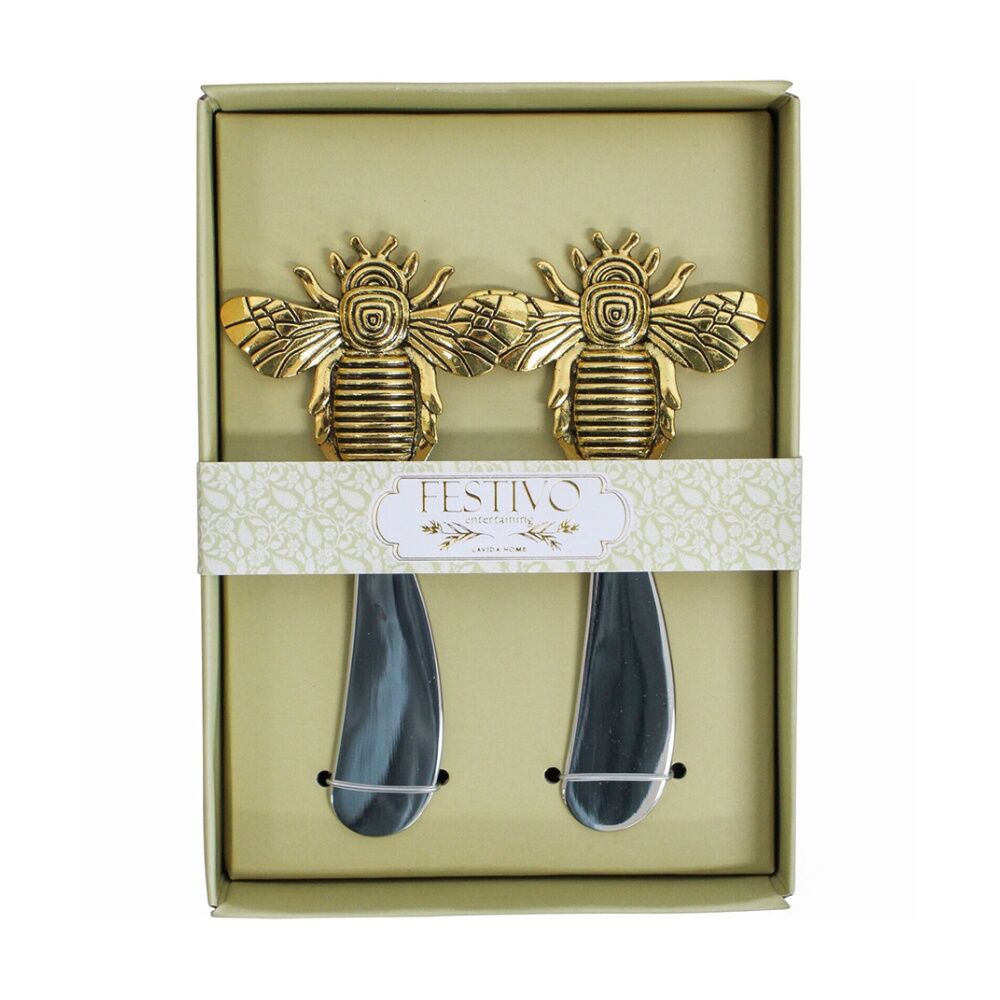 LVD Metal Bee 14.5cm Butter Spreader Set Kitchen Utensil Cutlery Gold/Silver (2 Pieces)