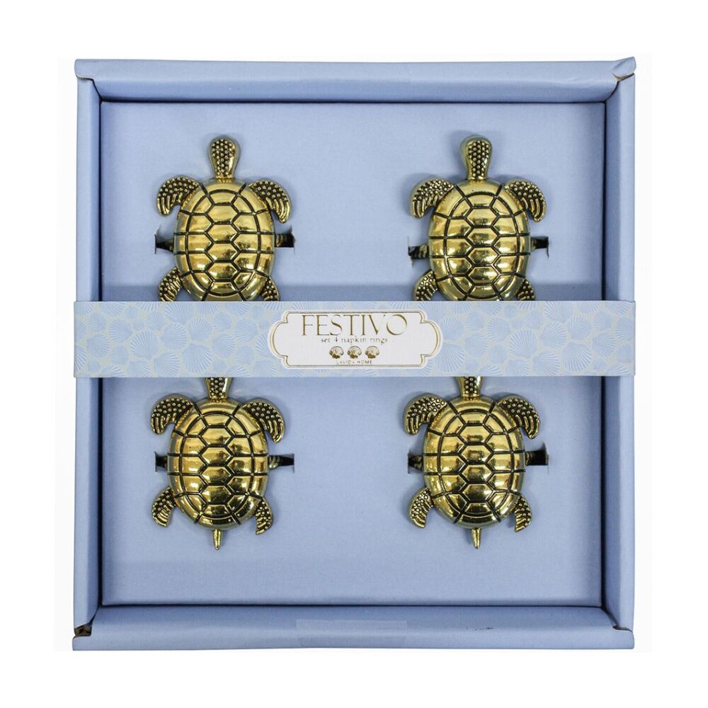 LVD Metal 16cm Napkin Rings Dinner/Party Dining Tablecloth Holder Turtles Gold (4 Pieces)