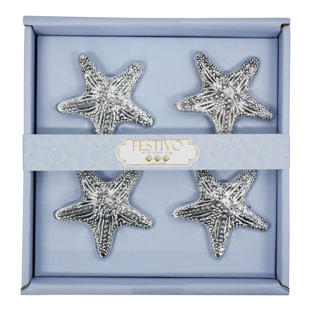 LVD Metal 16cm Napkin Rings Dinner/Party Dining Tablecloth Holder Shells Silver (4 Pieces)