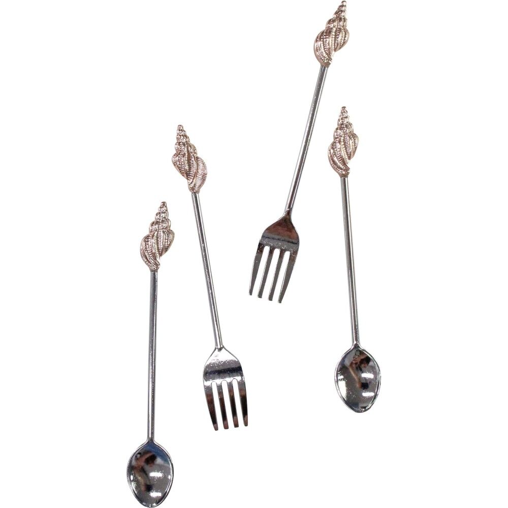 LVD Metal Decorative Shell Fork/Spoon Set Dining Utensil Cutlery Tableware SLV (4 Pack) — image 2