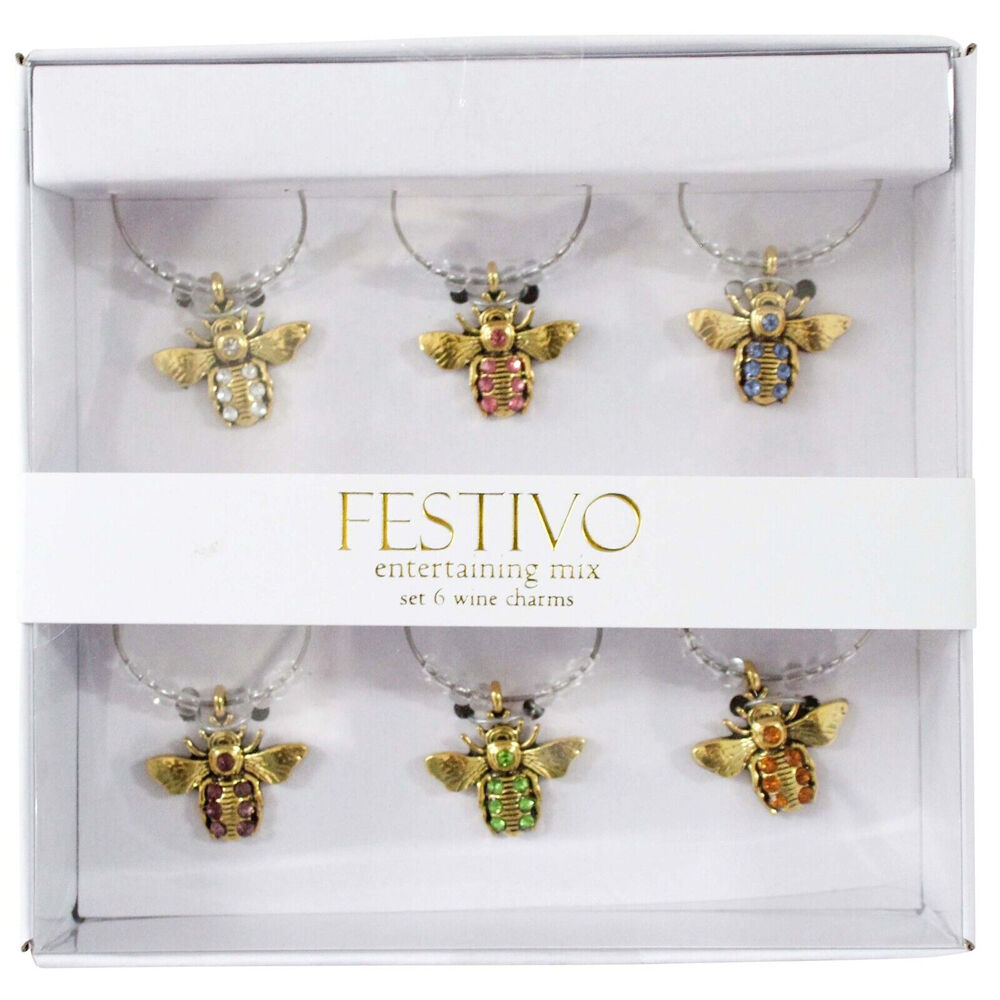 LVD Jewelled Bee Alloy Wine Glass Charm Set 13x12cm Multicoloured (6 Pieces) — image 2