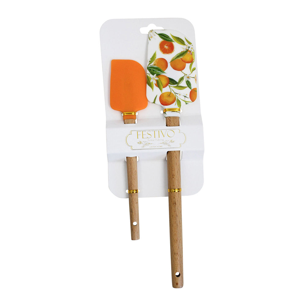 LVD 2pc Silicone Wood Spatula Kitchen Baking/Cooking Utensil Cookware Set Citrus (2 Pack) — image 2