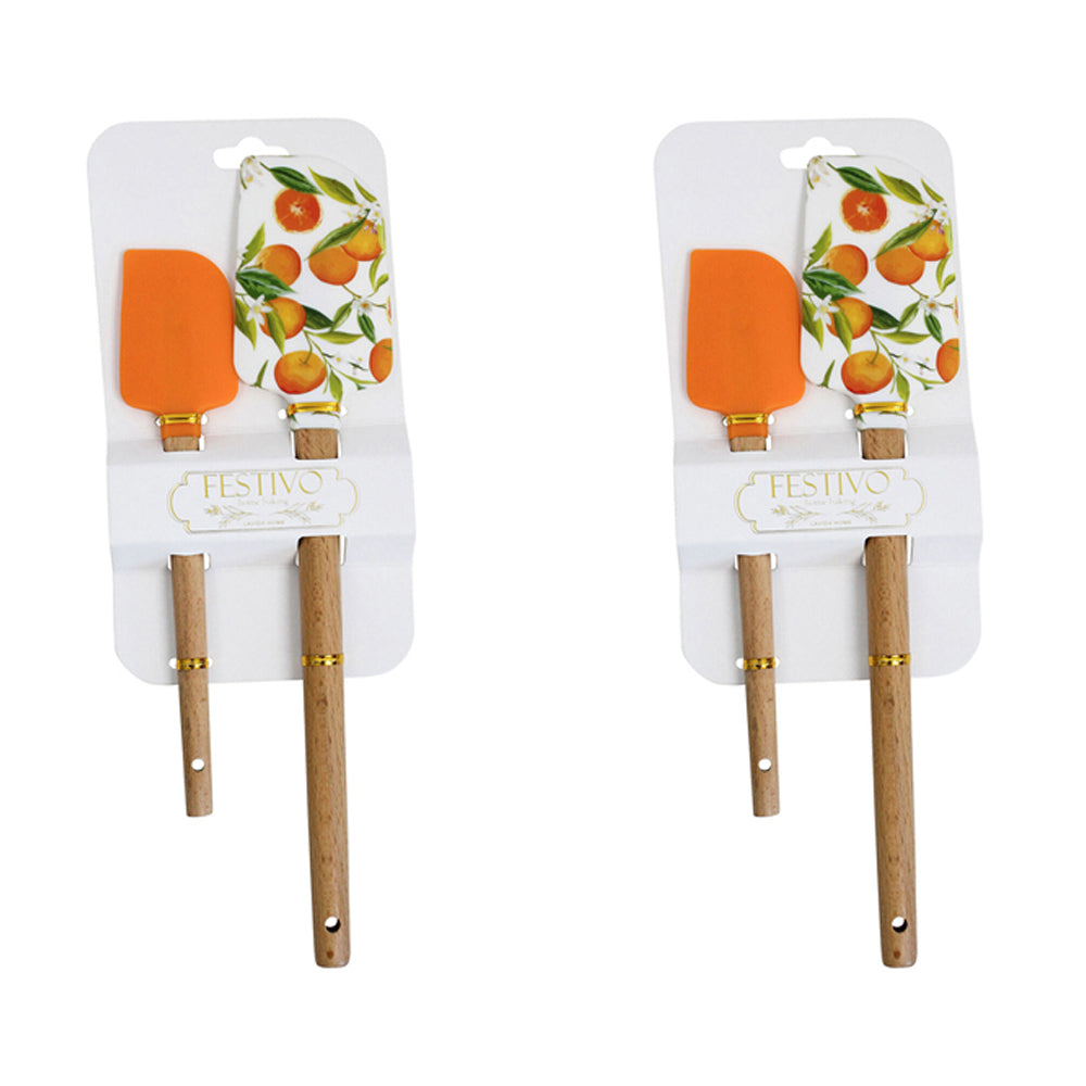 LVD 2pc Silicone Wood Spatula Kitchen Baking/Cooking Utensil Cookware Set Citrus (2 Pack)