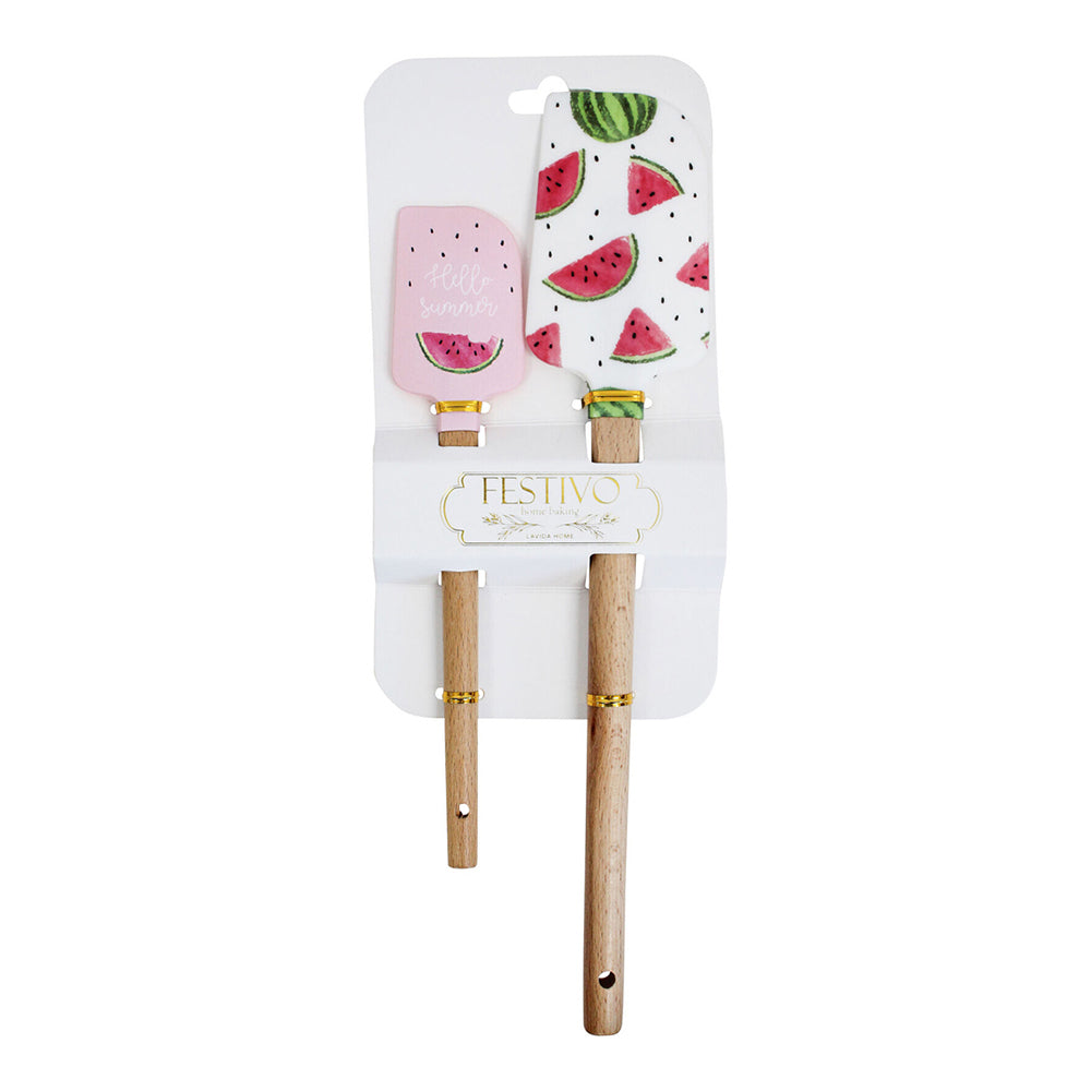 LVD Silicone Wood Spatula Kitchen Baking/Cooking Utensil Cookware Set Watermelon (2 Pieces)