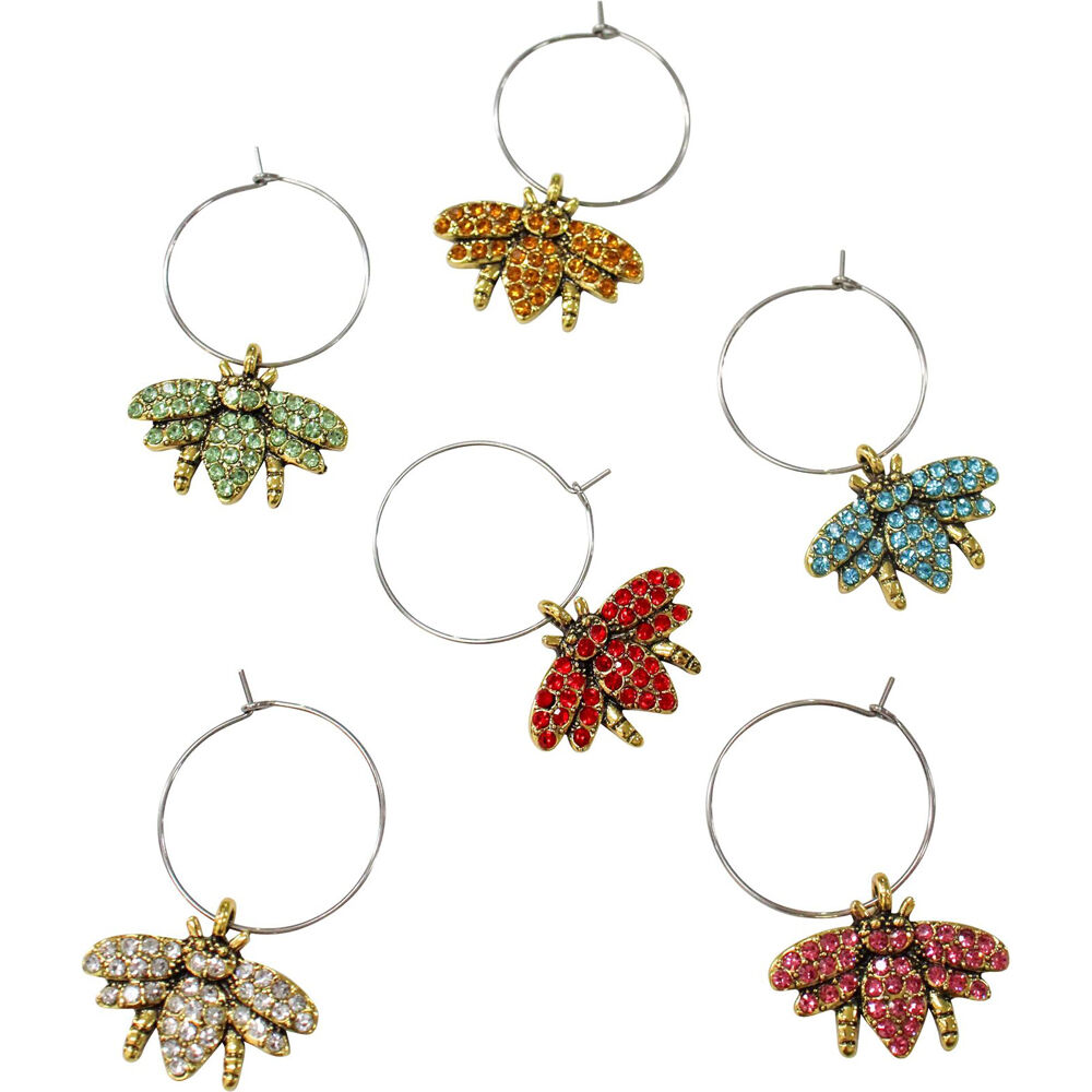 LVD Bumble Bee Alloy Wine Glass Charms Set 13x12cm Multicoloured (6 Pieces)