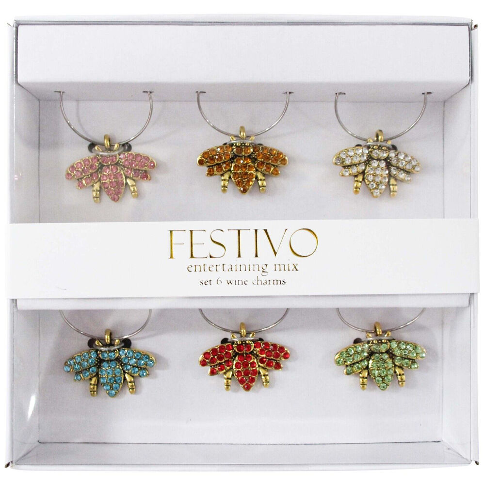 LVD Bumble Bee Alloy Wine Glass Charms Set 13x12cm Multicoloured (6 Pieces) — image 2