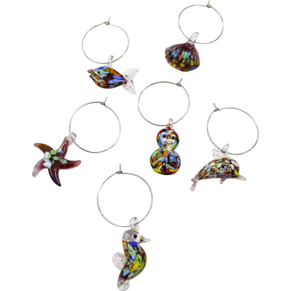 LVD 6pc LVD Glass Ocean-Themed Alloy Wine Charms Set 13x12cm Multicoloured (2 Pack)