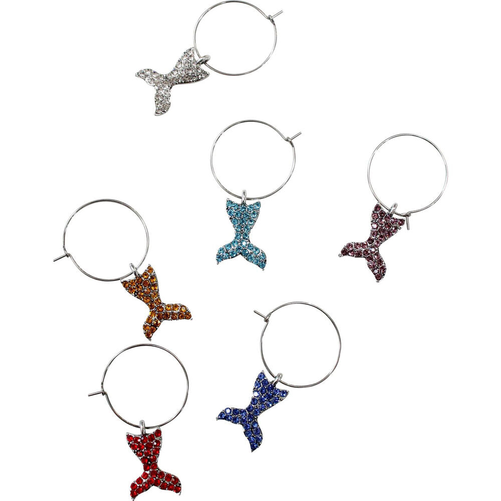 LVD Whale Tails Alloy Wine Glass Charms Set 13x12cm Multicoloured (6 Pieces)