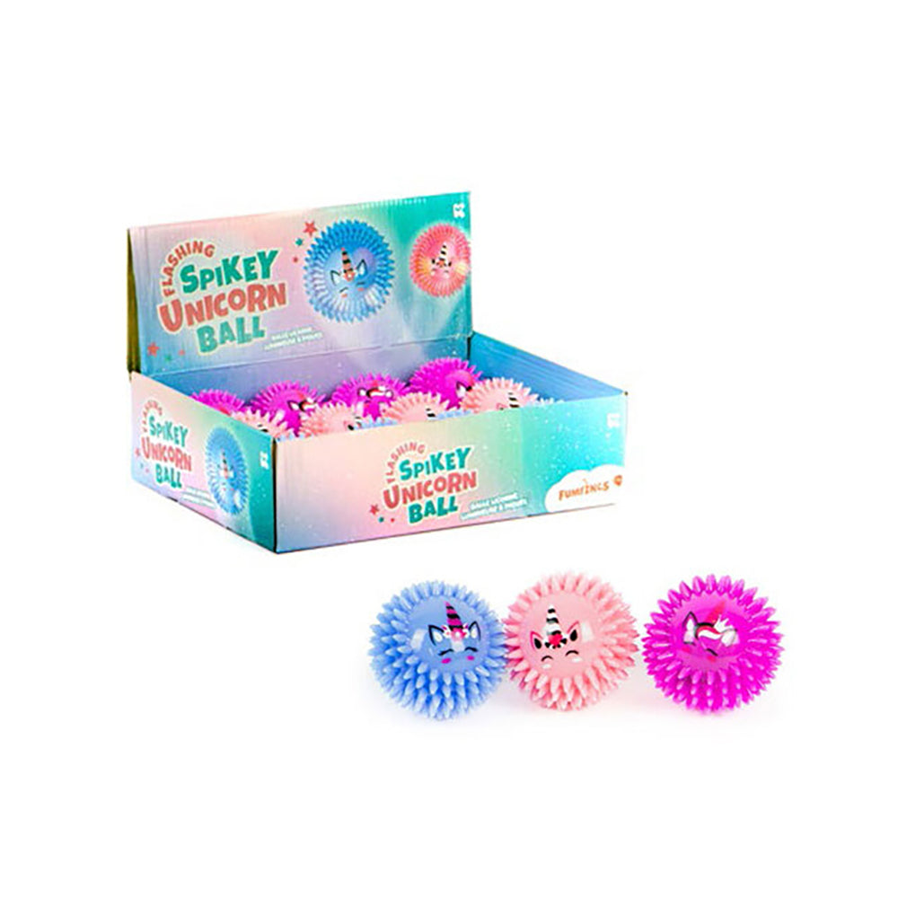 Fumfings Novelty 7cm Flashing Spikey Unicorn Balls Squeezy Toys 3y+ Assorted (3 Pack)
