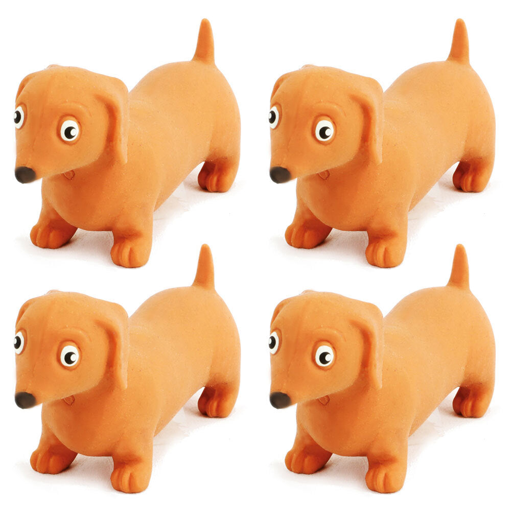 Fumfings 12cm Stretchy Sausage Dog Kids Animal Soft Squish Toy 3y+ Assorted (4 Pack)