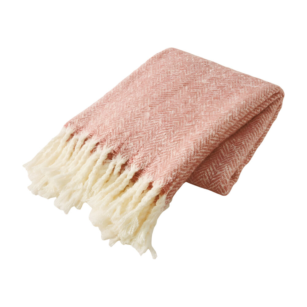 Pilbeam Living Herringbone Throw Home Decor Blanket 127x152cm Rosewood