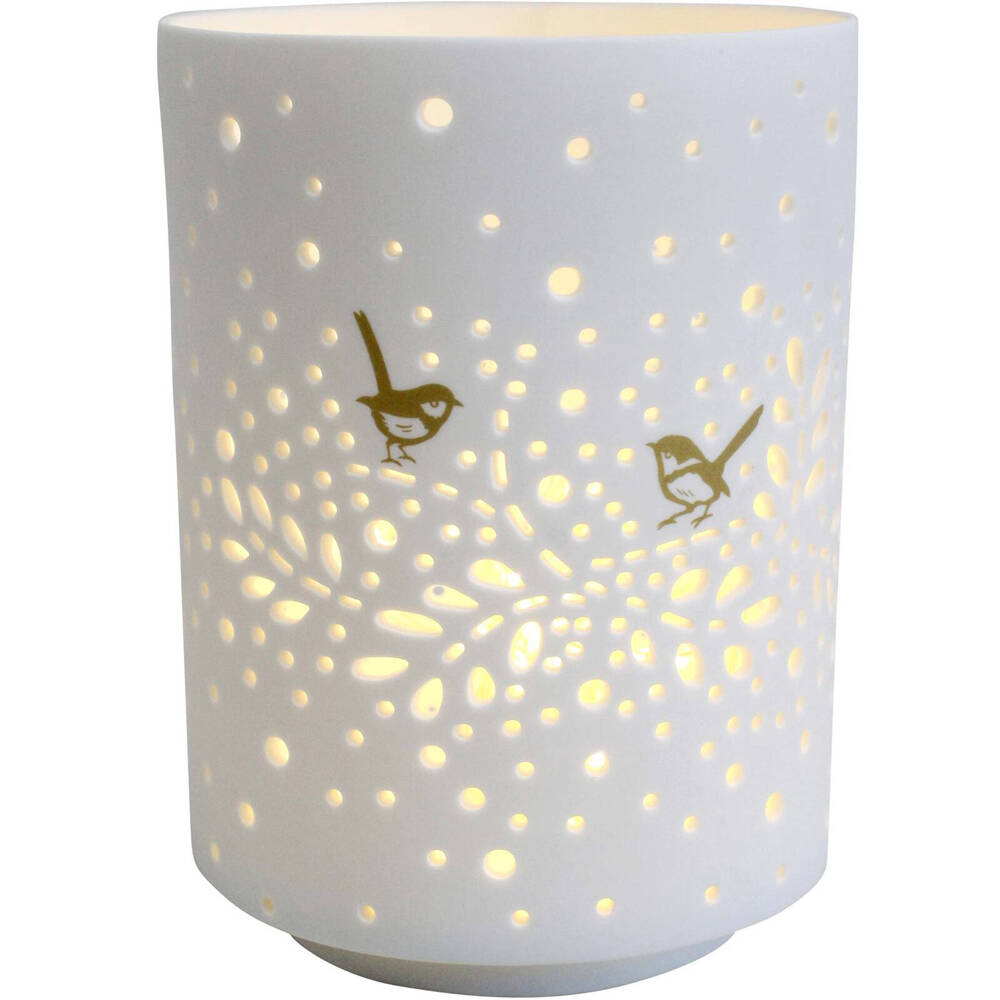 LVD Porcelain Tealight Candle Holder Midnight Bird 14cm Display Decor White (2 Pack)