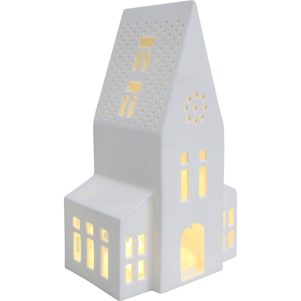 LVD Porcelain Church Tealight Candle Holder 22cm Tabletop Display Decor White